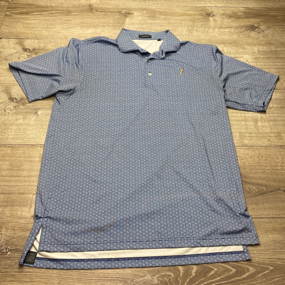 Turtleson Shirt Polo Mens Large Blue Geometric‎ Hexagon Print Polyester Spandex